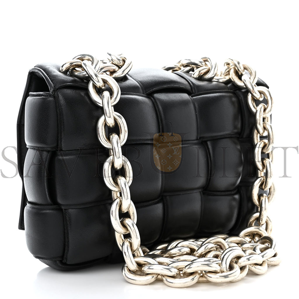 bo*te*ga Ve*ne*ta lambskin maxi intreccio padded chain cassette crossbody bag black (27*19*7cm)