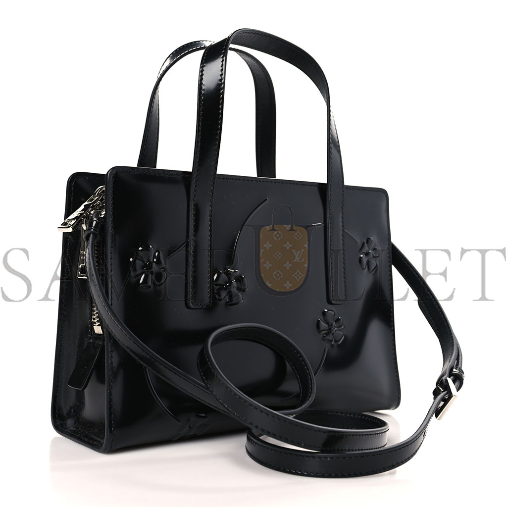 Pra*a brushed calfskin floral mini re-edition 1995 tote black (22*15*7cm)