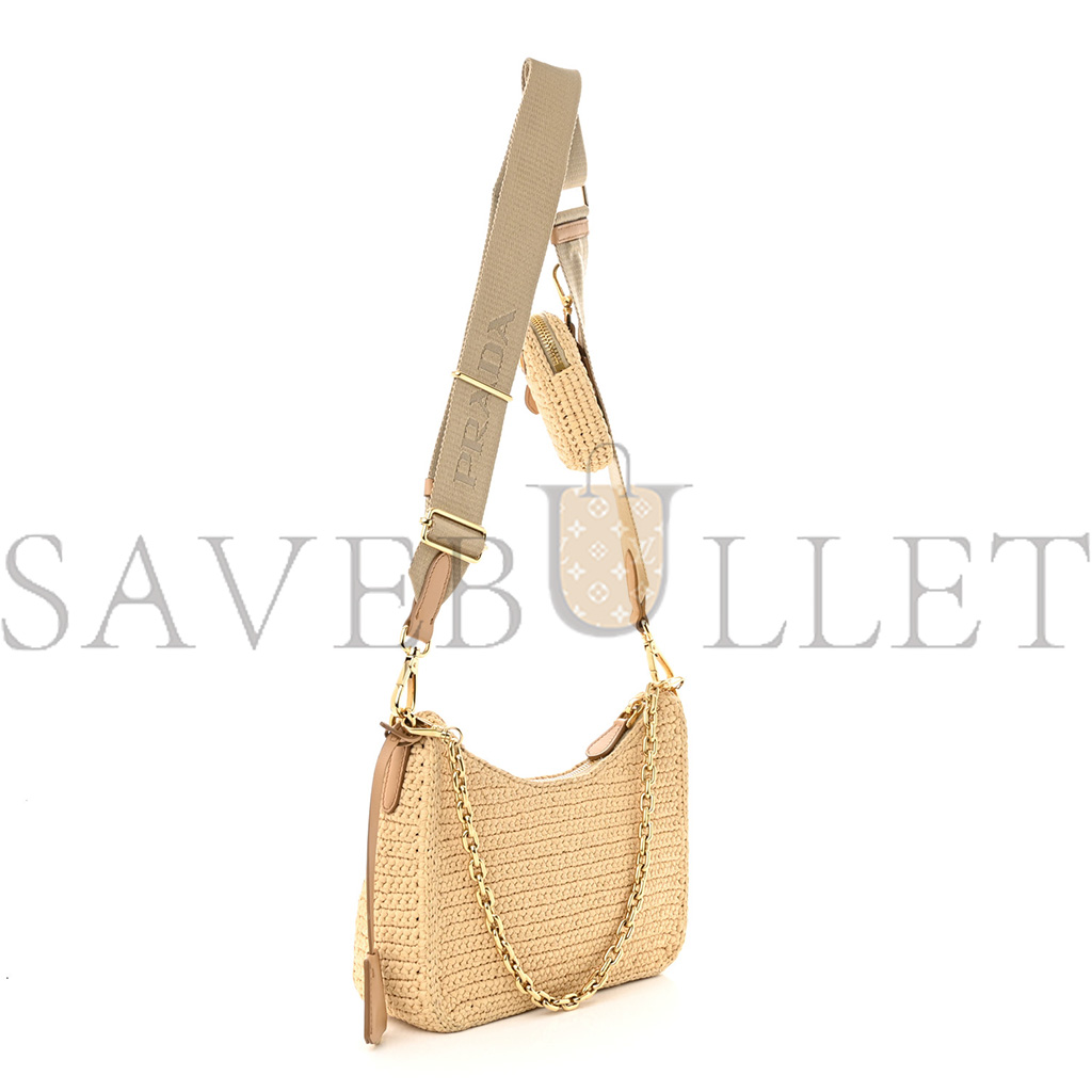 Pra*a raffia re-edition 2005 shoulder bag tan (22*17*6cm)