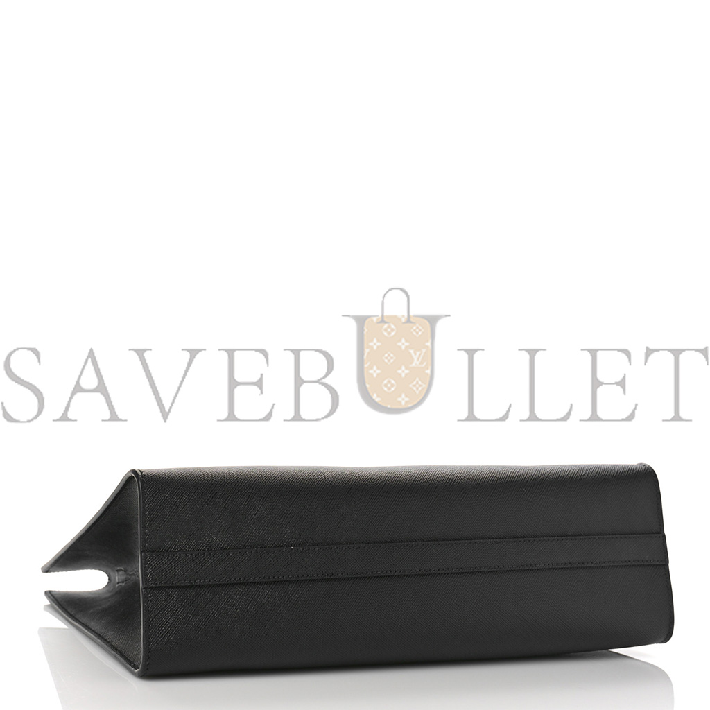 Pra*a saffiano lux logo embossed large handbag black (33*25*11cm)