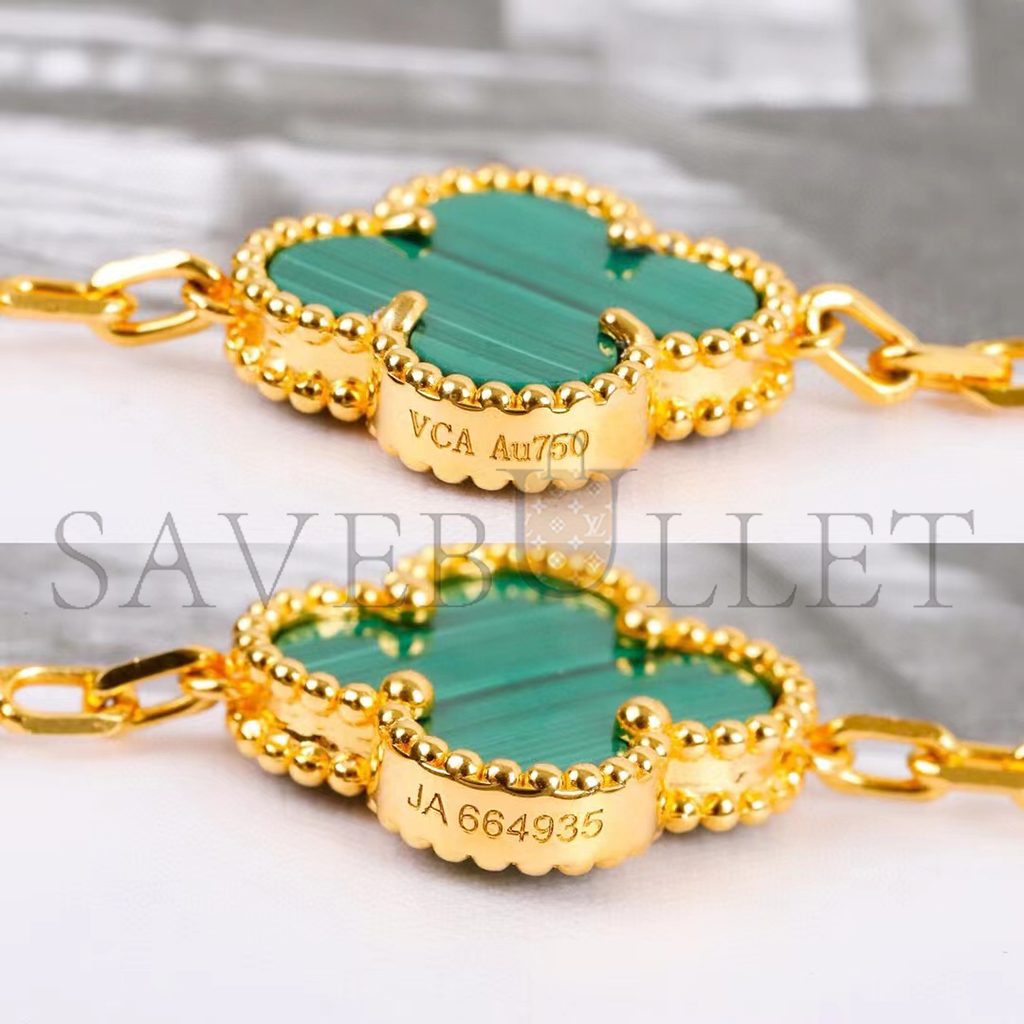V*N CL*F arpels vintage alhambra necklace, 10 motifs - yellow gold, diamond, malachite vcaro9j400