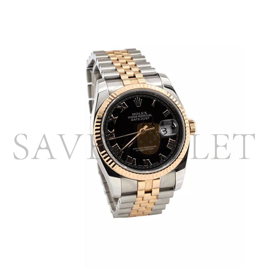 R*l*x datejust fluted bezel black roman dial watch 116233