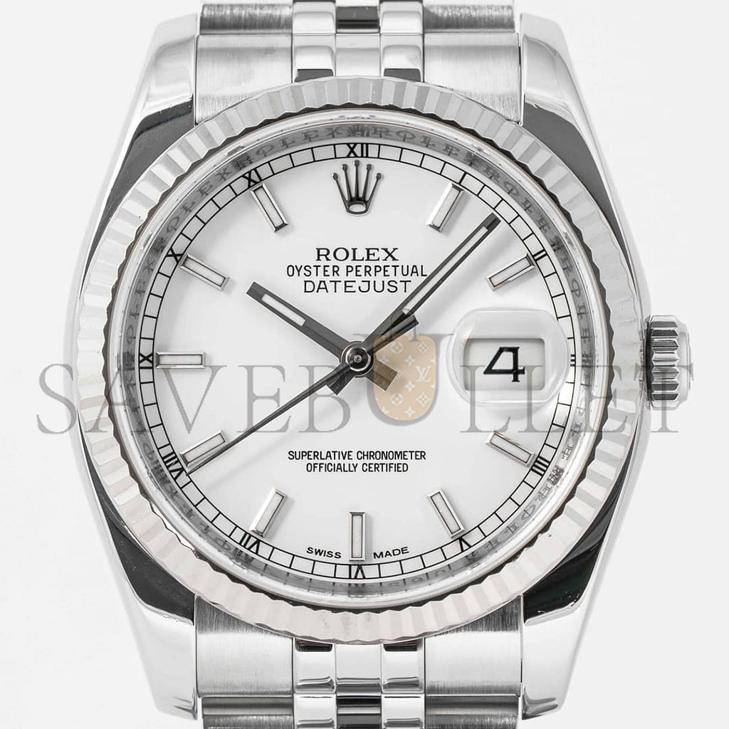 R*l*x datejust white index 18k white gold fluted bezel 36mm watch 116234