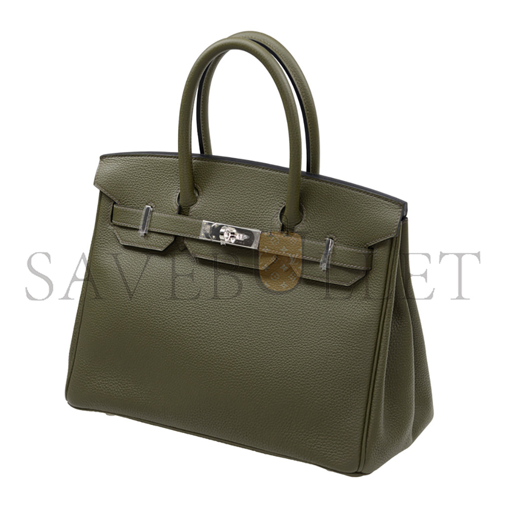 H**mes birkin 30 togo leather sage green silver buckle bk3061tgss (30*23*15cm)