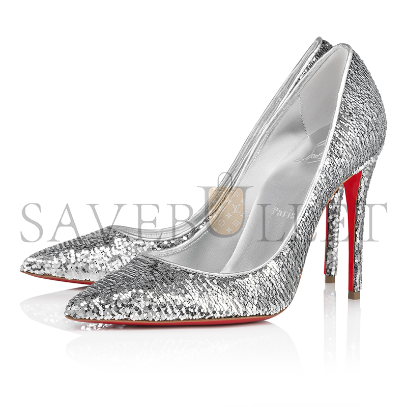 Ch**an louboutin kate mini paillettes 100 mm pumps-crepe satin and sequins-silver-women 1250527s211