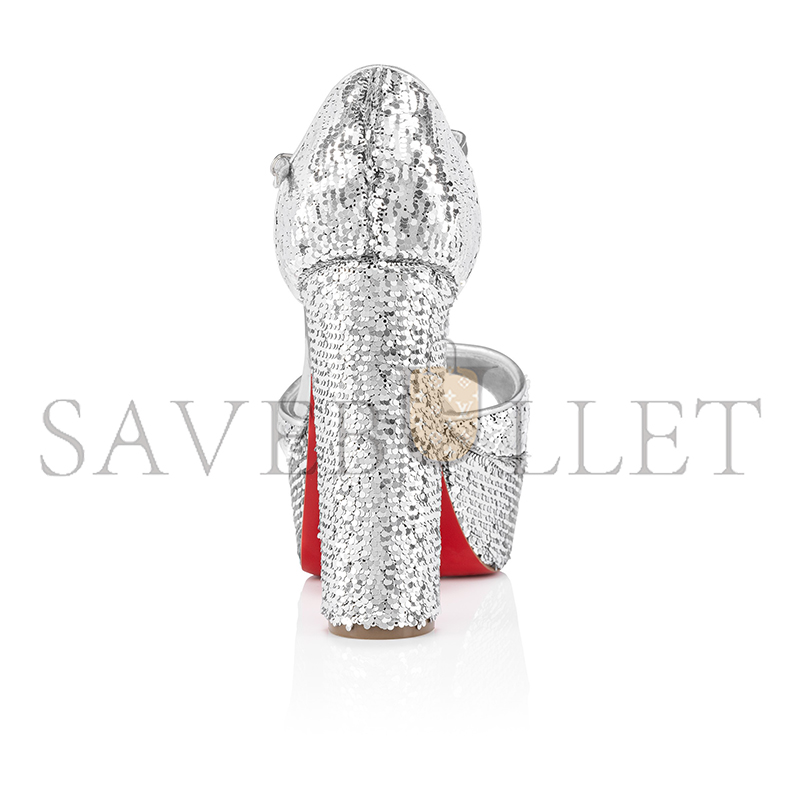Ch**an louboutin sandaloo mini paillettes 130 mm strappy sandals-crepe satin and sequins-version silver-women 1250312s281