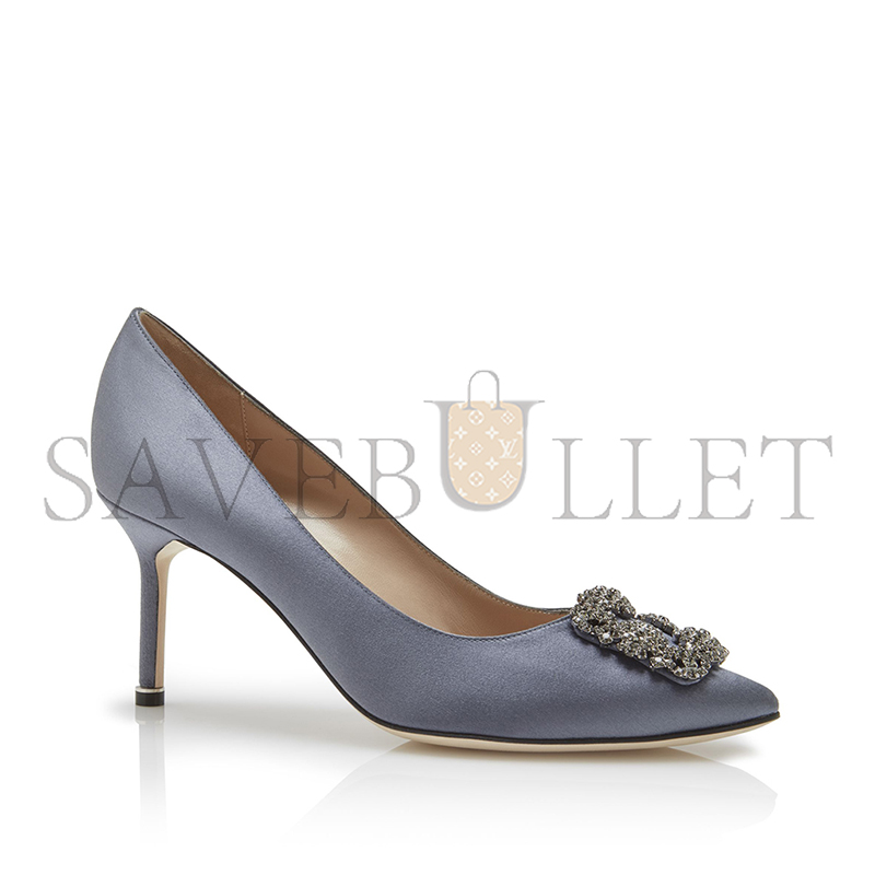 MANOLO BLAHNIK HANGISI 70 BLUE SATIN JEWEL BUCKLE PUMPS 9XX-0662-0043