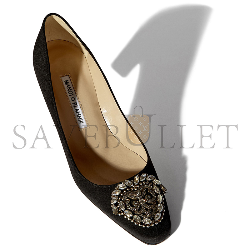 MANOLO BLAHNIK OKKATO BLACK CRÊPE DE CHINE JEWEL BUCKLE PUMPS 9XX-0574-0007