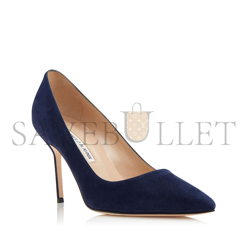 MANOLO BLAHNIK BB 90 NAVY BLUE SUEDE POINTED TOE PUMPS 9XX-0416-0014