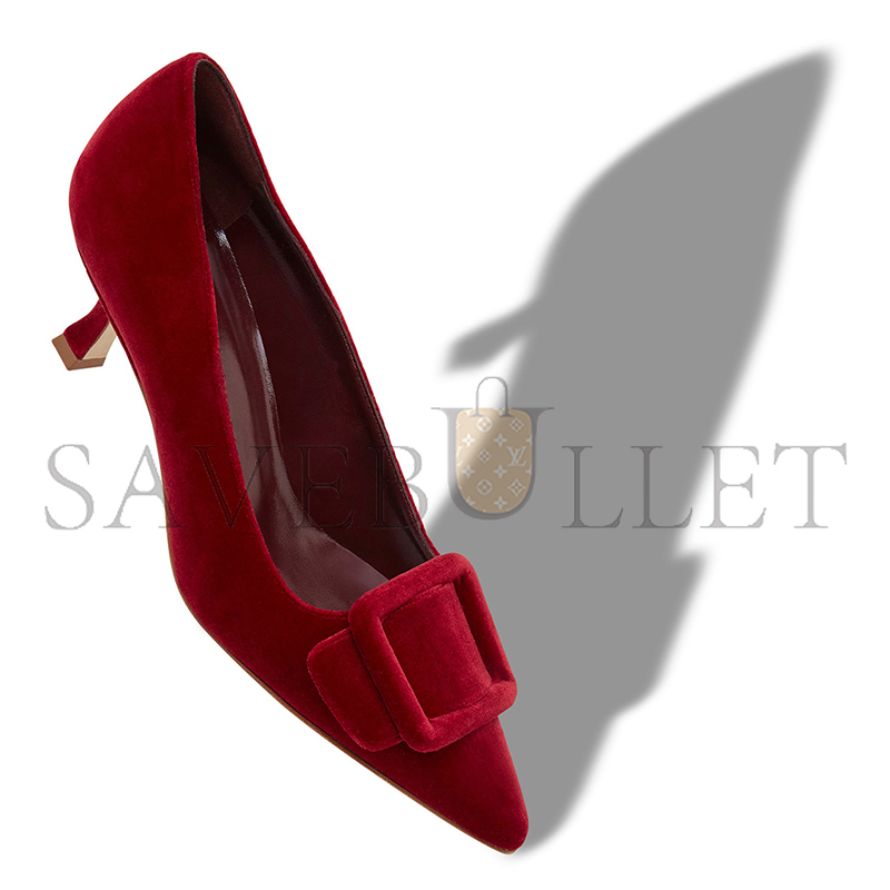 MANOLO BLAHNIK MAYSALEPUMP 50 RED VELVET BUCKLE DETAIL PUMPS 324-2971-0007