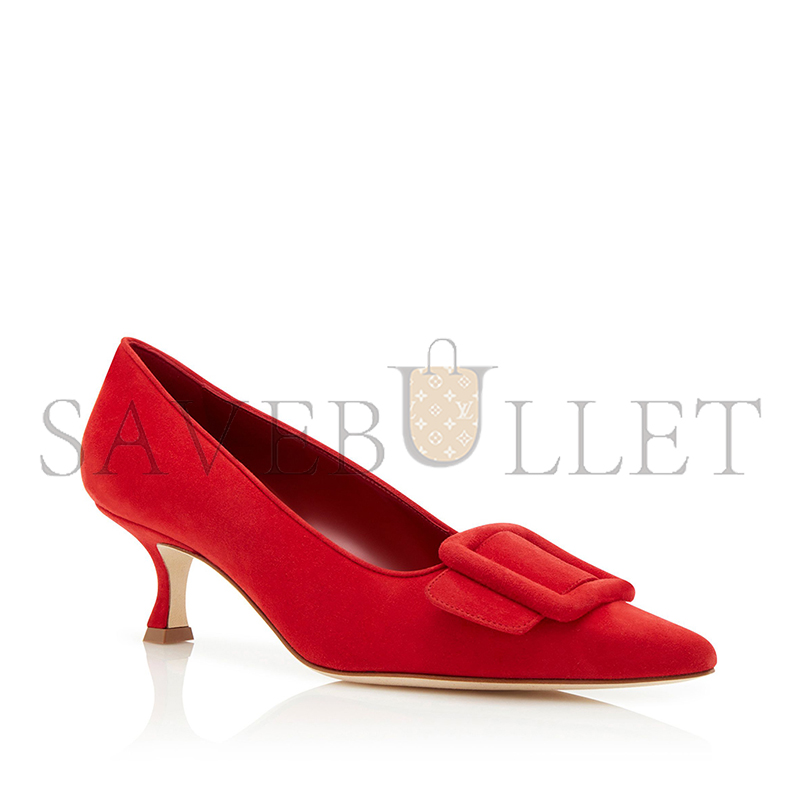 MANOLO BLAHNIK MAYSALEPUMP 50 RED SUEDE BUCKLE DETAIL PUMPS 219-0173-0001