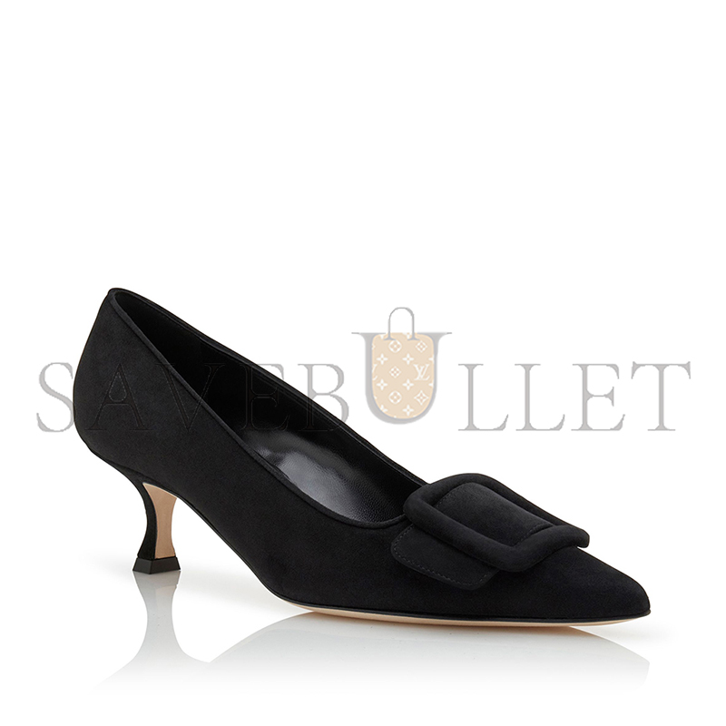 MANOLO BLAHNIK MAYSALEPUMP 50 BLACK SUEDE BUCKLE DETAIL PUMPS 219-0173-0003