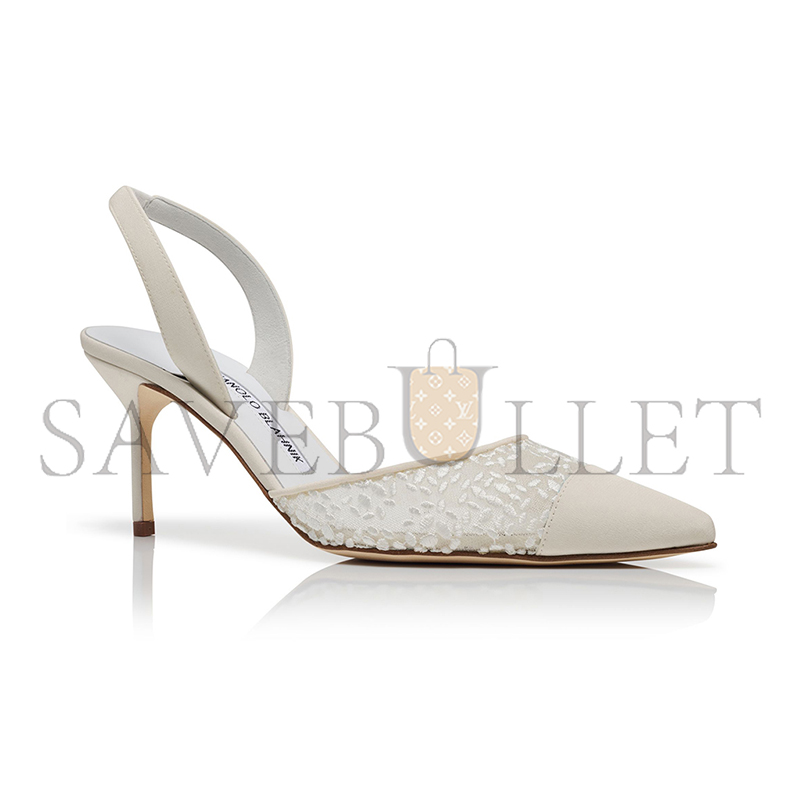 MANOLO BLAHNIK CAPSLI WHITE LACE SLINGBACK PUMPS 324-2950-0001