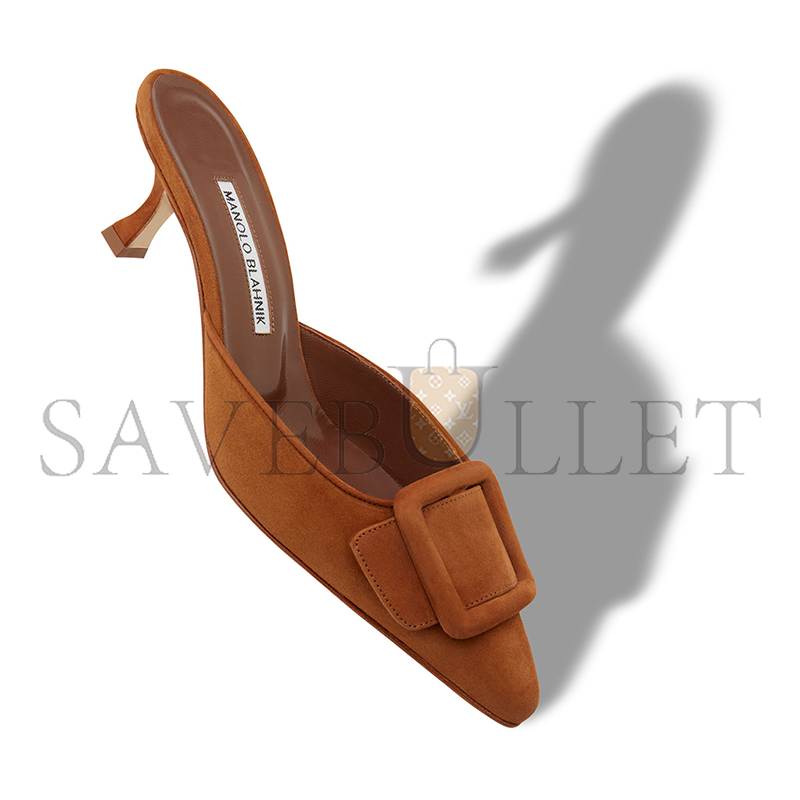 MANOLO BLAHNIK MAYSALE BROWN SUEDE BUCKLE DETAIL MULES 9XX-0246-0035