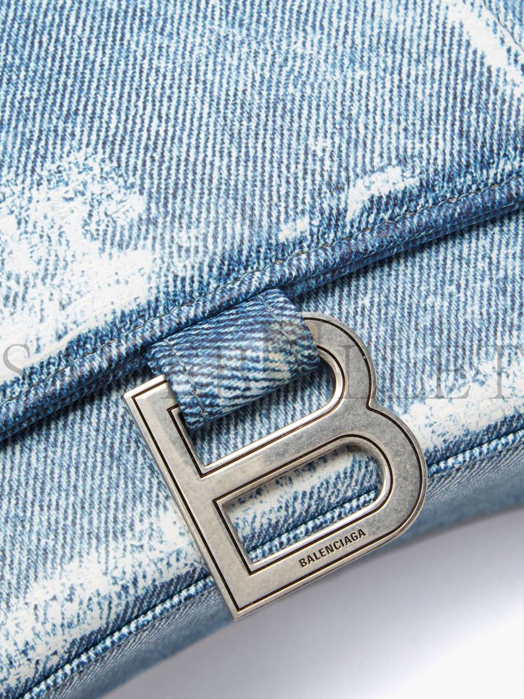 Ba*len*cia*ga blue hourglass denim-print leather bag matchesfashion us (26.1*14*10.6cm)