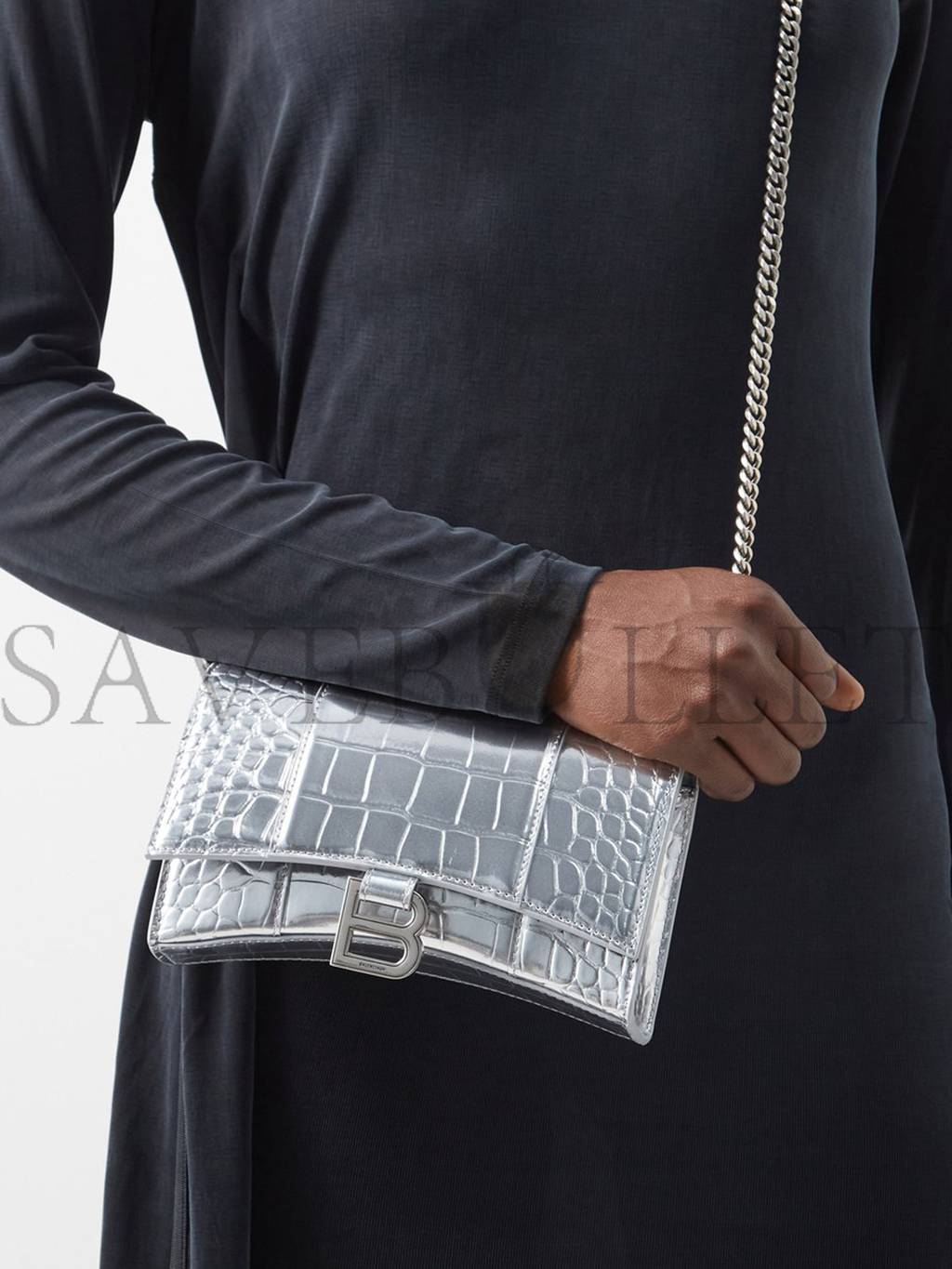 Ba*len*cia*ga silver hourglass crocodile-effect leather cross-body bag matchesfashion us (19*12*4.5cm)