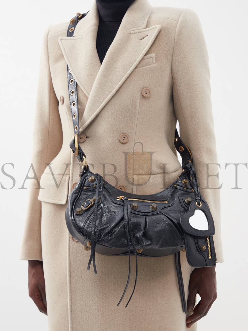 Ba*len*cia*ga black le cagole s crackled-leather shoulder bag matchesfashion us (34.2*19*8.3cm)