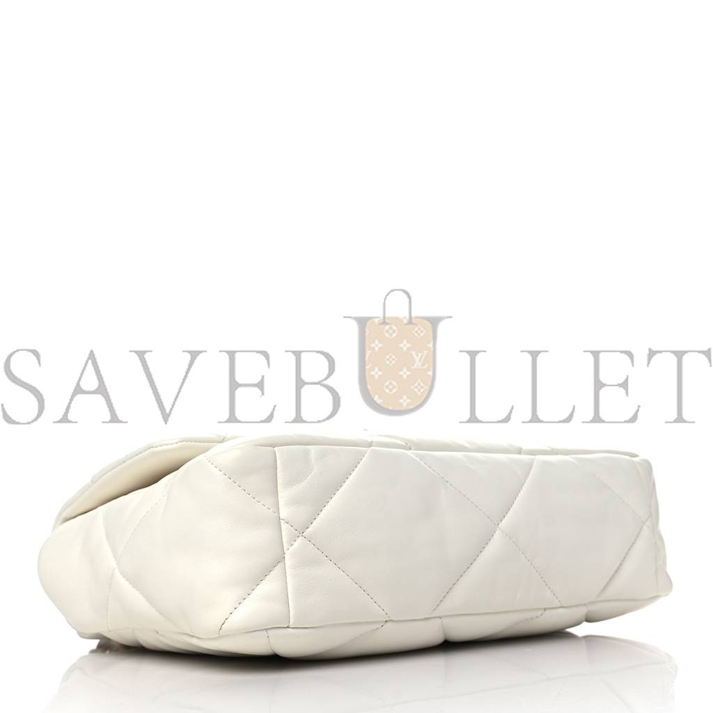 Ch*el lambskin quilted large Ch*el 19 flap white gold hardware (30*20*9cm)