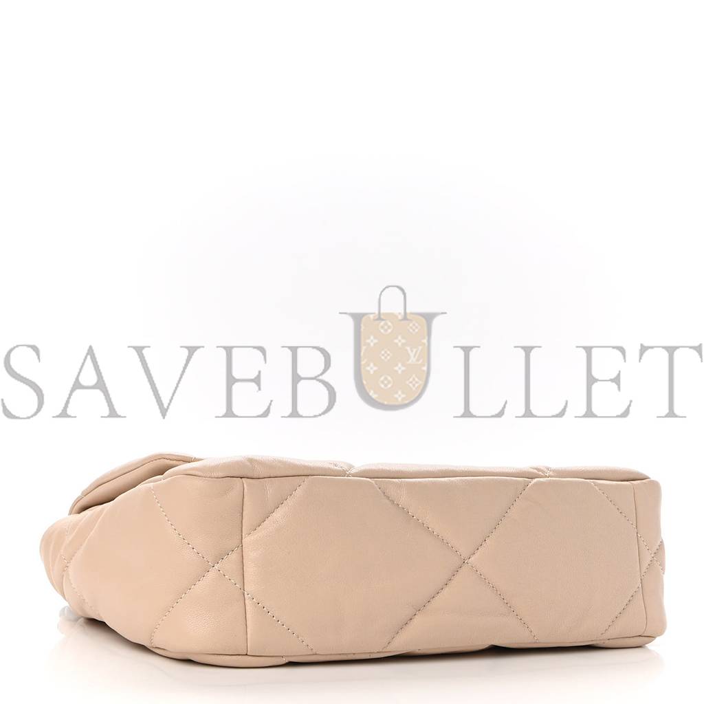 Ch*el goatskin quilted medium Ch*el 19 flap light beige gold hardware (25*15*8cm)