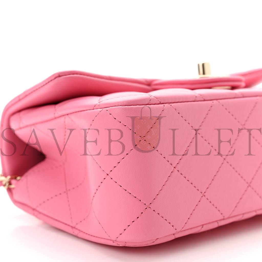 Ch*el lambskin quilted mini top handle rectangular flap pink rose gold hardware (20*12*6cm)