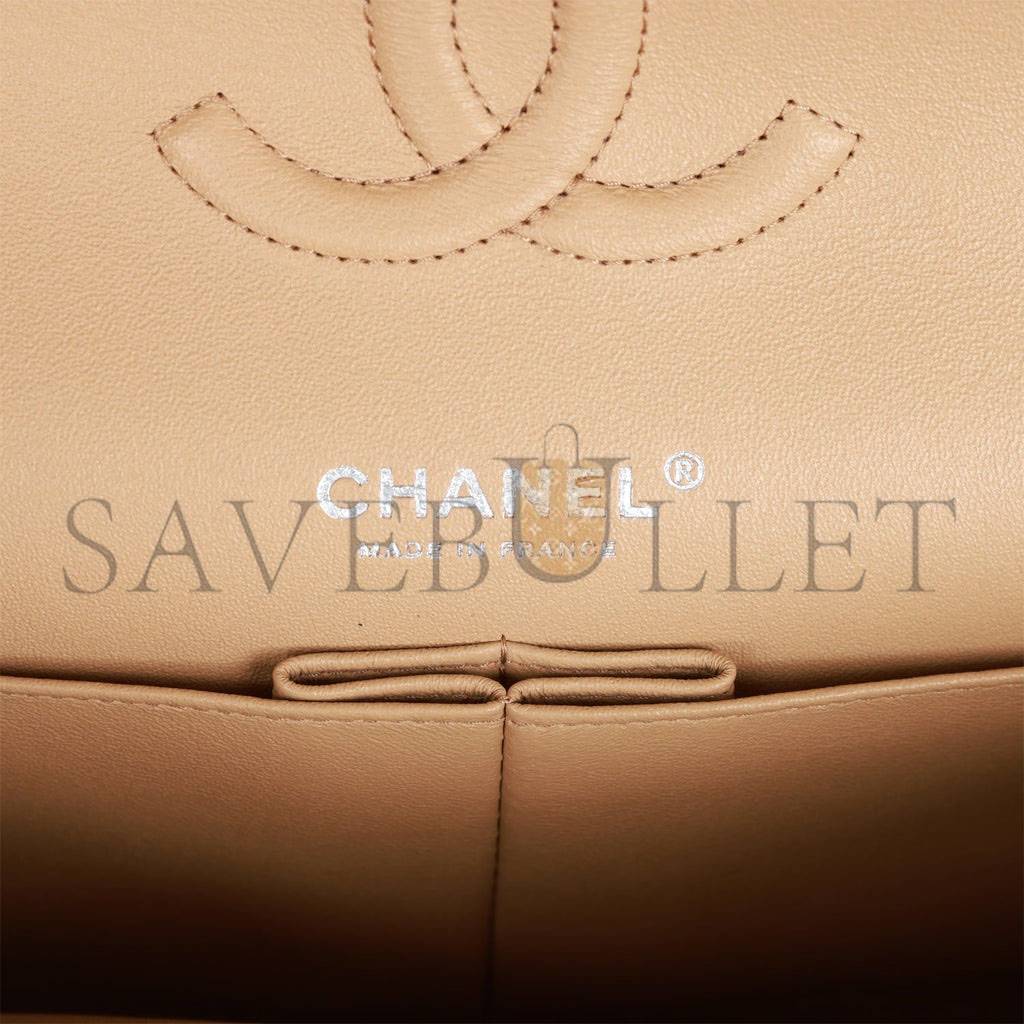 Ch*el medium classic double flap bag beige lambskin silver hardware (25*15*7cm)