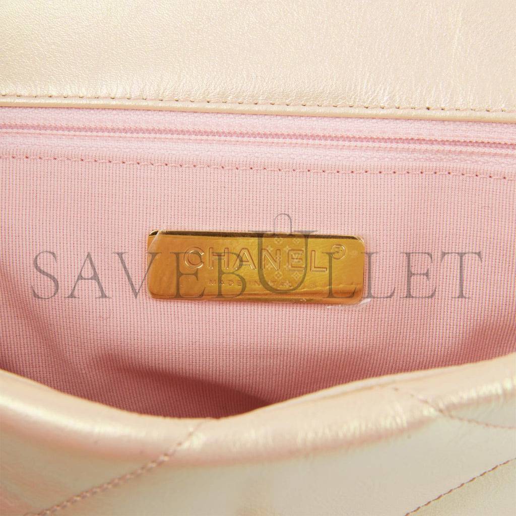 Ch*el medium 19 flap bag rose iridescent calfskin mixed hardware (25*16*9cm)