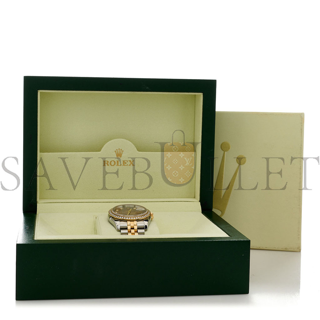 R*l*x stainless steel 18k yellow gold diamond black mother of pearl 36mm oyster perpetual datejust watch 116243