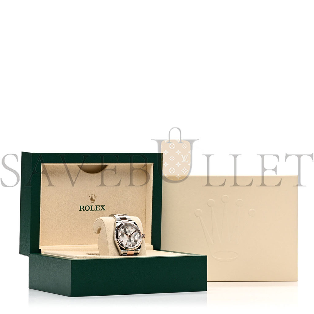 R*l*x stainless steel 18k everose gold diamond 36mm oyster perpetual datejust watch silver fluted 126231