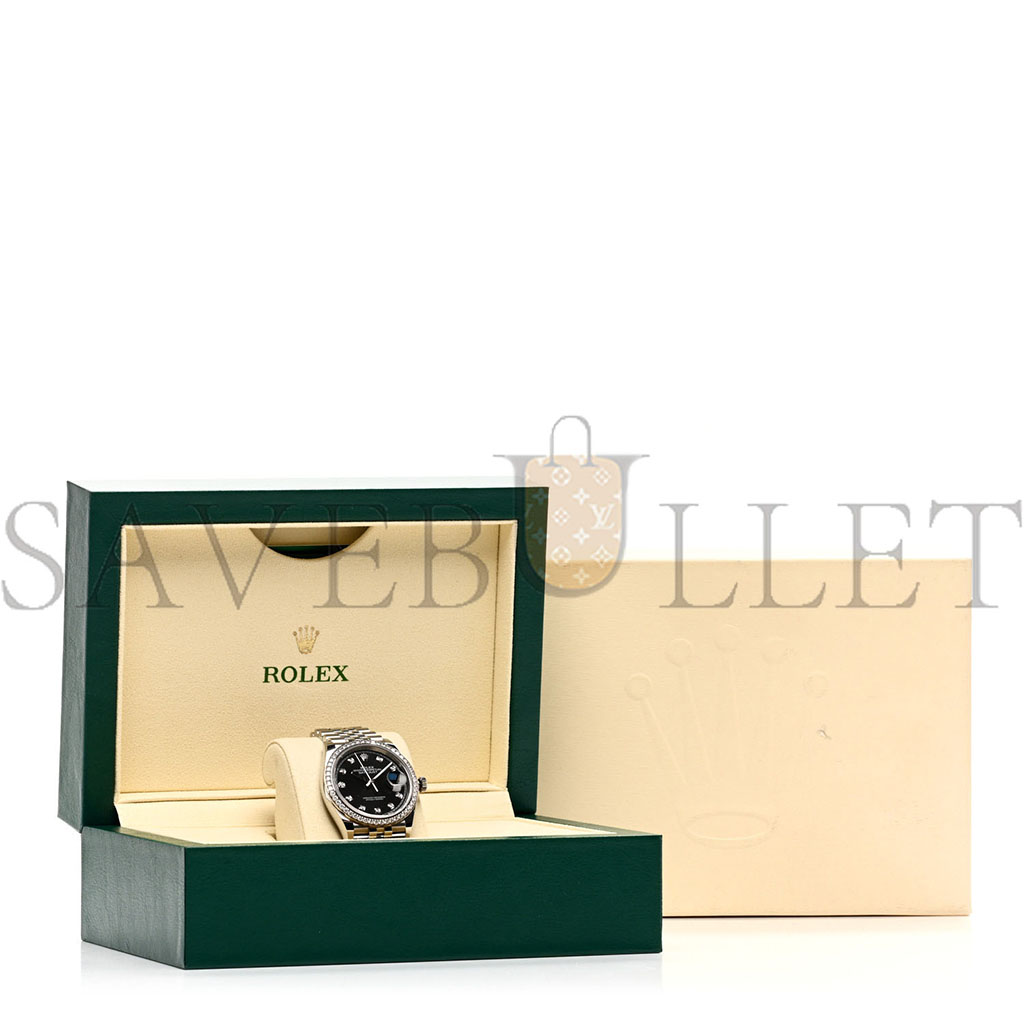 R*l*x stainless steel 18k white gold diamond 36mm oyster perpetual datejust watch black 126284rbr