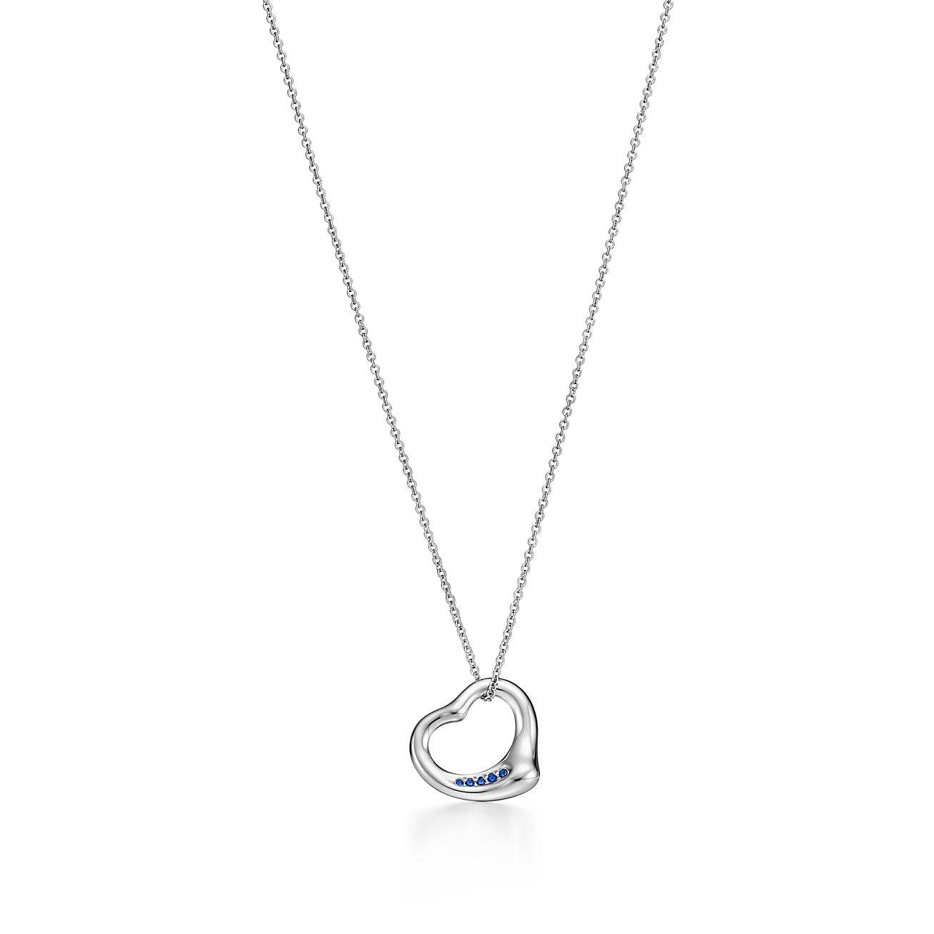 T*f*ny elsa peretti® open heart pendant in platinum with sapphires, 16 mm