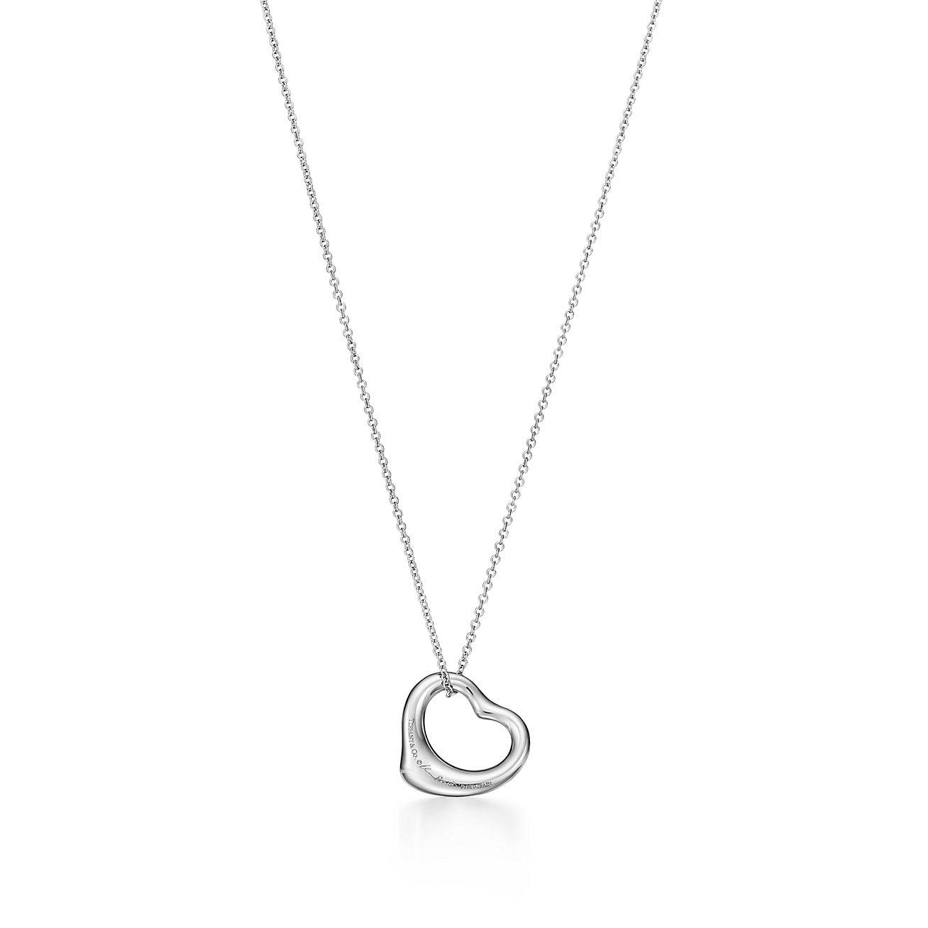 T*f*ny elsa peretti® open heart pendant in platinum with sapphires, 16 mm