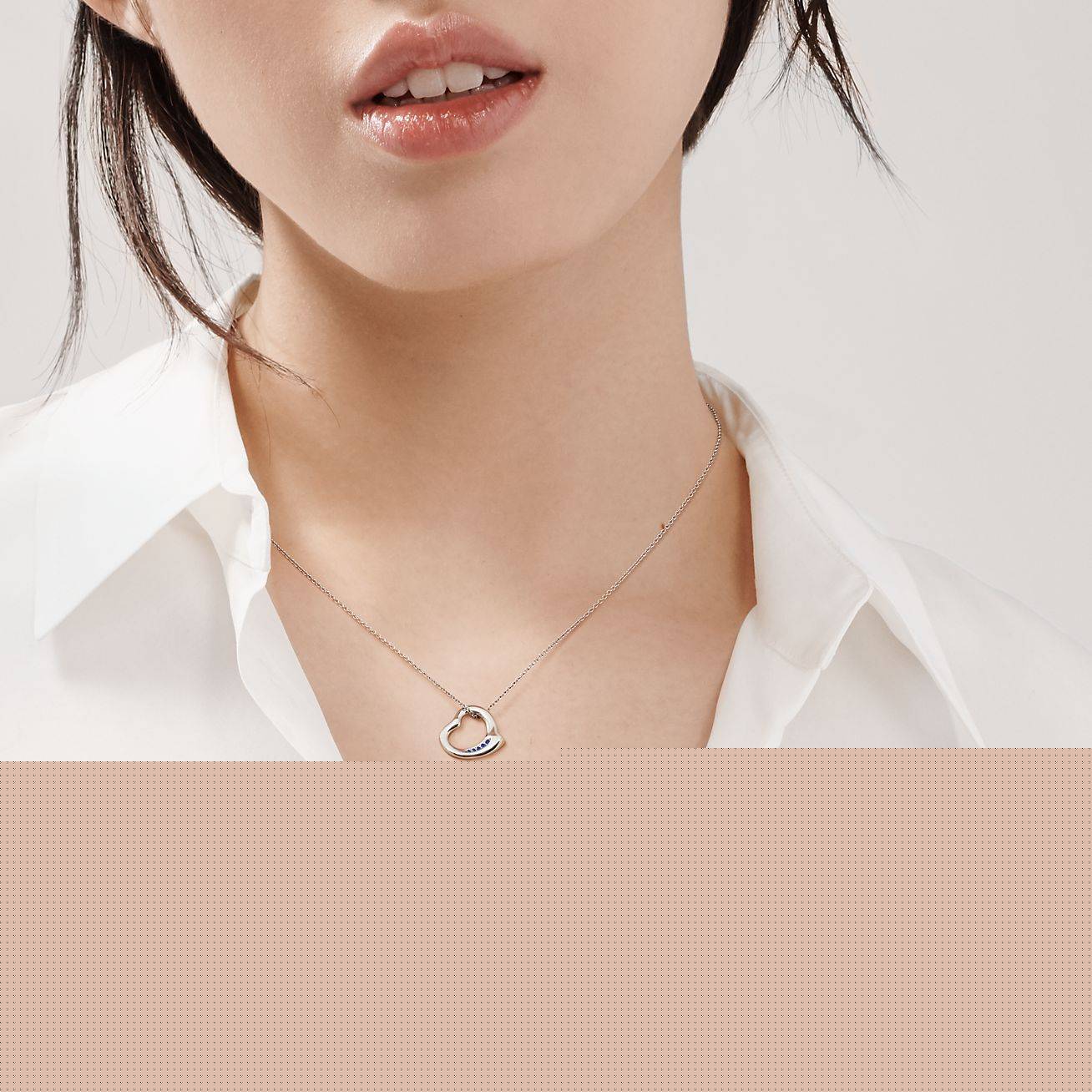 T*f*ny elsa peretti® open heart pendant in platinum with sapphires, 16 mm