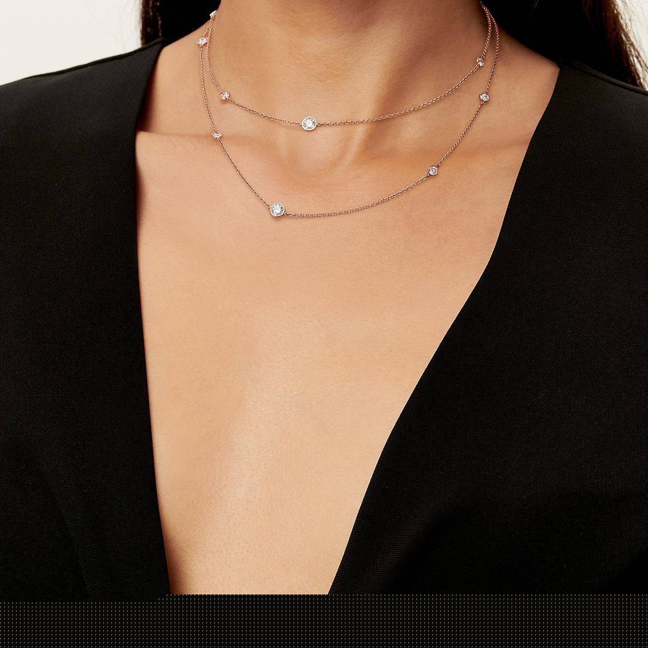T*f*ny elsa peretti® diamonds by the yard® sprinkle necklace in rose gold with diamonds