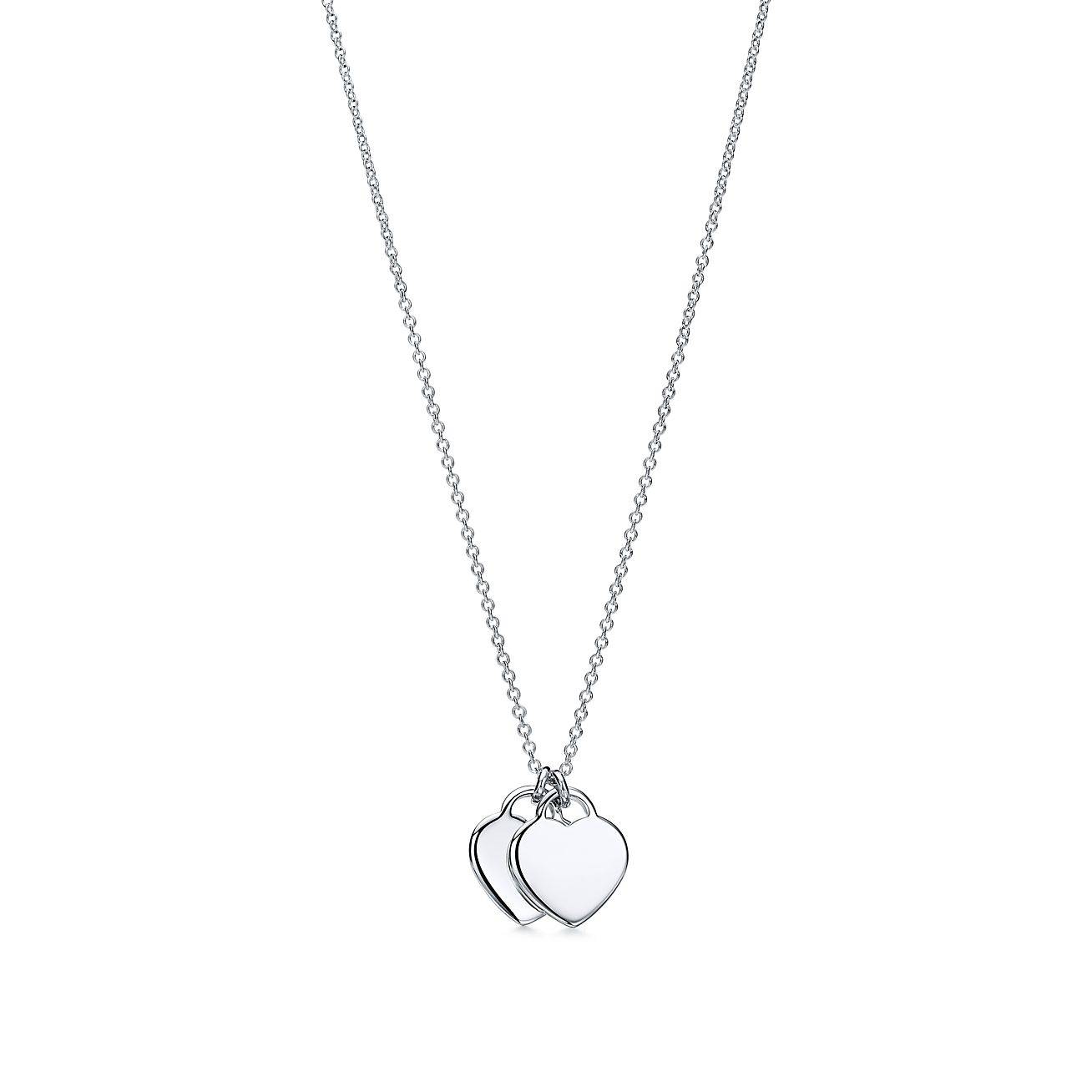 T*f*ny return to T*f*ny® T*f*ny blue® double heart tag pendant in silver, mini