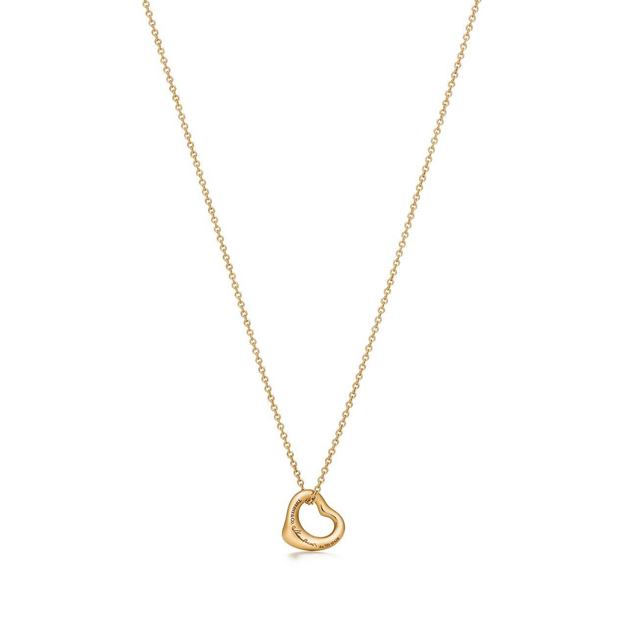 T*f*ny elsa peretti® open heart pendant in 18k gold with diamonds