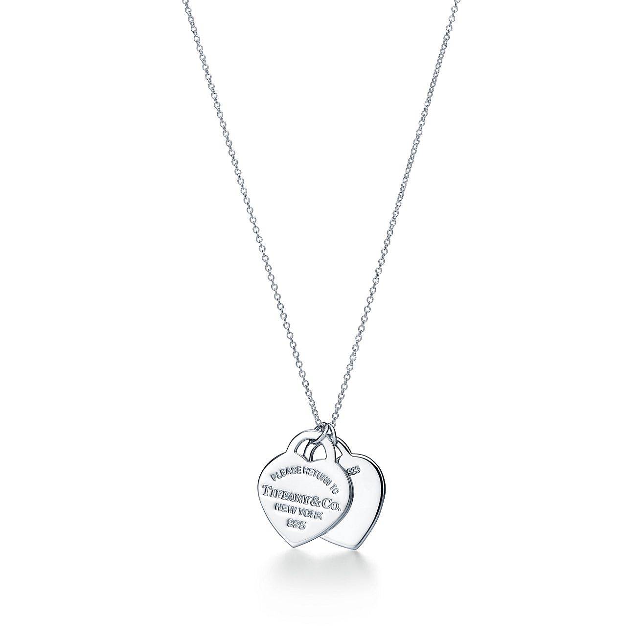 T*f*ny return to T*f*ny® T*f*ny blue® double heart tag pendant in silver, small