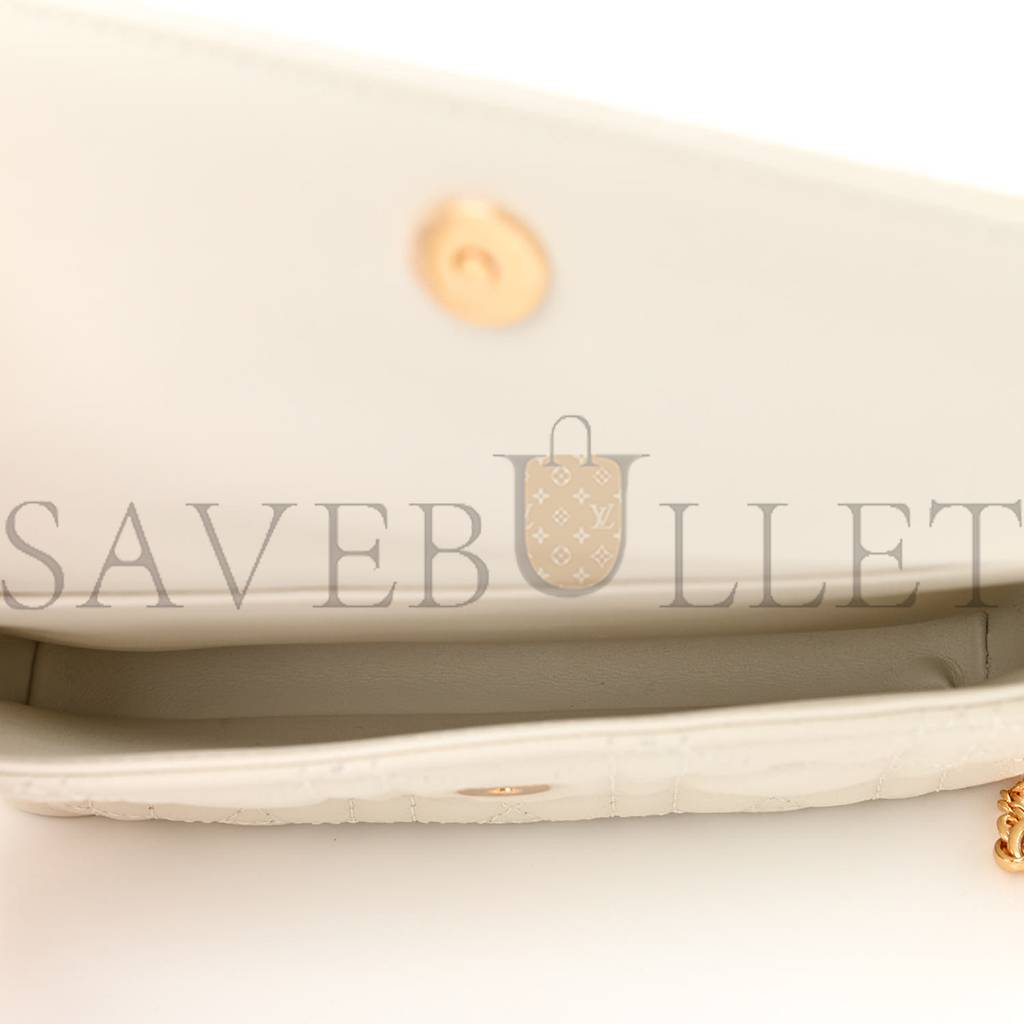 d*or S*pple calfskin cannage caro pouch with chain latte (18*10*6.4cm)